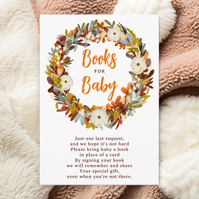 Floral wreath fall pumpkin books for baby shower enclosure card (Floral wreath fall pumpkin books for baby shower enclosure card)