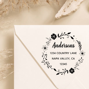Floral Wreath   Family Name Return Address Self-inking Stamp