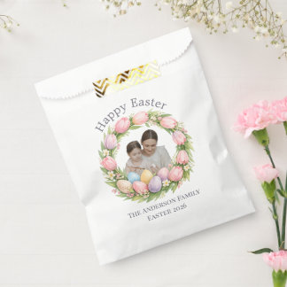 Floral Wreath & Family Photo Personalised Easter  Favour Bags