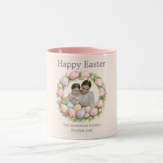 Floral Wreath & Family Photo Personalised Easter  Mug