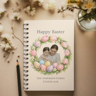 Floral Wreath & Family Photo Personalised Easter  Notebook