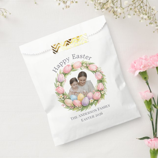 Floral Wreath & Family Photo Personalized Easter  Favour Bags (Sealed)