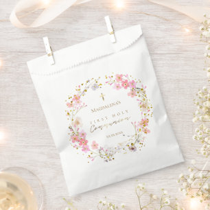 floral wreath First Holy Communion Favour Bags