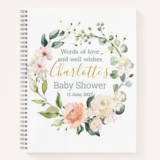 Floral wreath, foliage Baby Shower Guest Book (Front)