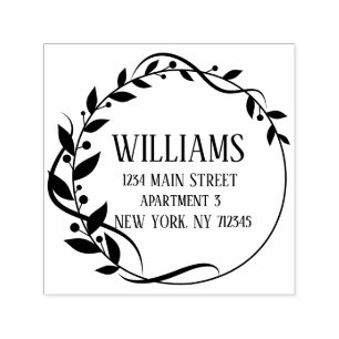 floral wreath frame botanical return address self-inking stamp