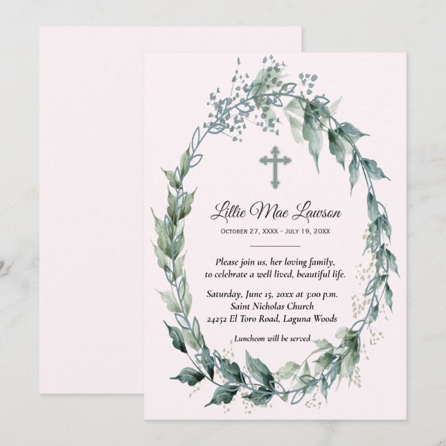 Floral Wreath Funeral Memorial Remembrance Pink (Front/Back)