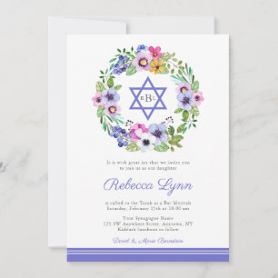Floral Wreath Garden Bat Mitzvah Invitations