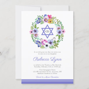 Floral Wreath Garden Bat Mitzvah Invitations