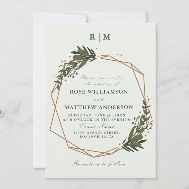 floral wreath geometric wedding invitation (Front)