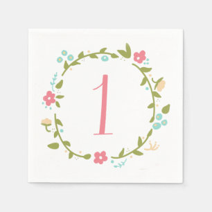 Floral Wreath Girl 1st Birthday Napkin