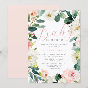 Floral Wreath Girl Baby in Bloom Baby Shower   Invitation