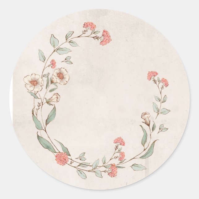 Floral Wreath Girly Envelope Decorating Classic Round Sticker (Front)