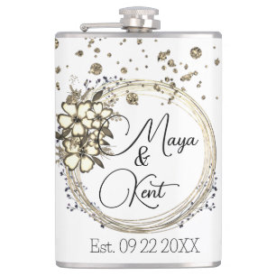 Floral Wreath Glitter Wedding Personalised Hip Flask