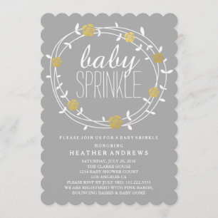 Floral Wreath   Golden Baby Sprinkle Invitation