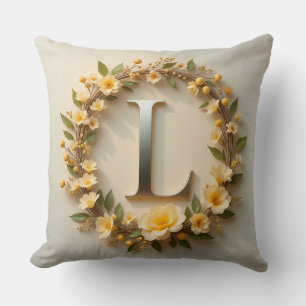 Floral Wreath Golden Letter L Cushion