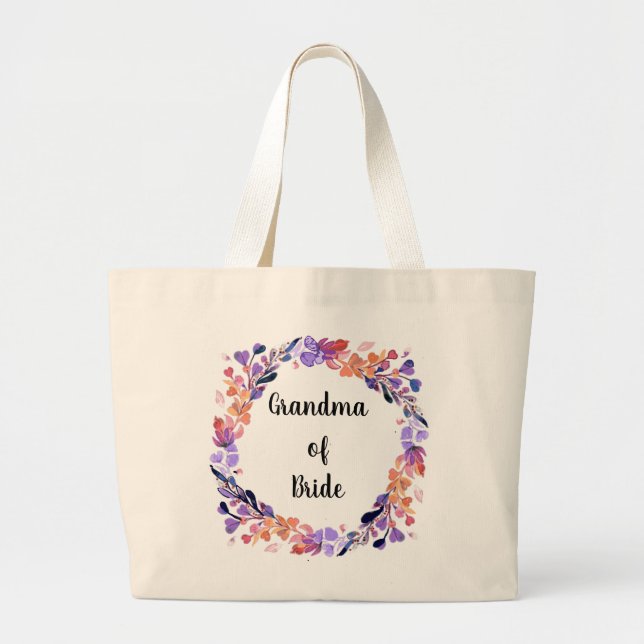 Floral Wreath Grandma of Bride Large Tote Bag (Front)