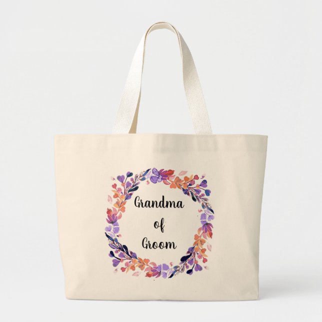Floral Wreath Grandma Of Groom Large Tote Bag (Front)