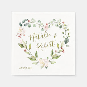 Floral wreath, green leaves in the shape of heart napkin