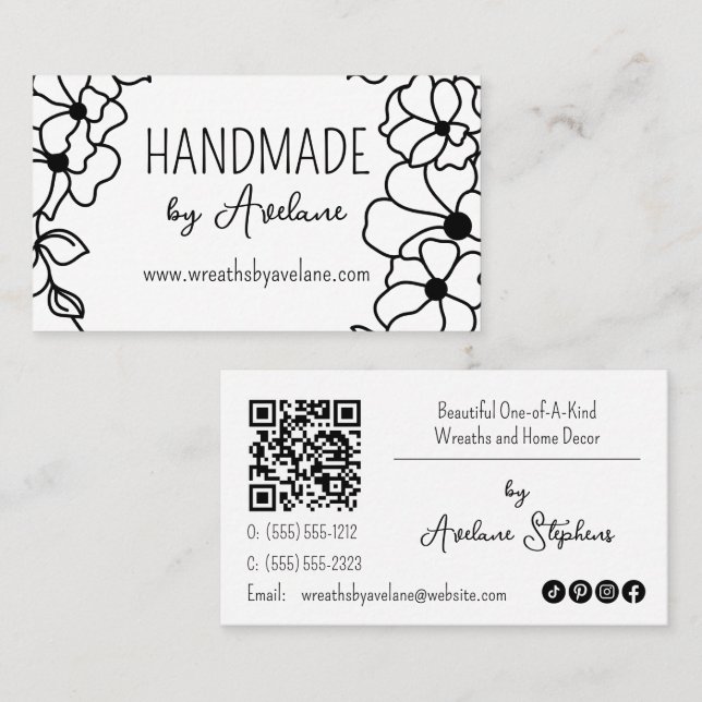 Floral Wreath Handmade | Handcrafted Business Card (Front/Back)
