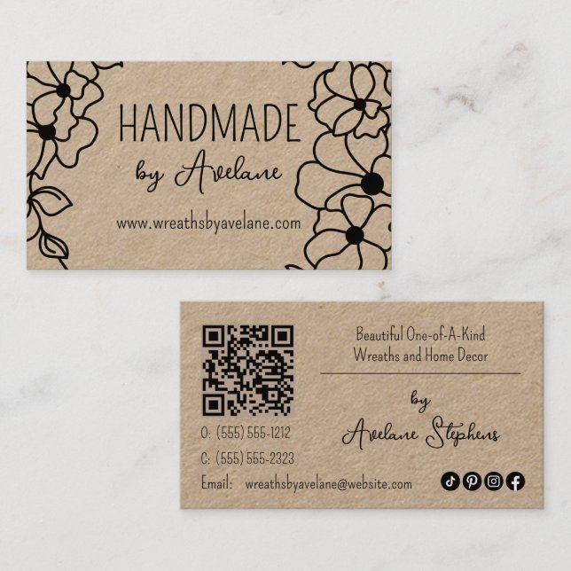 Floral Wreath Handmade | Handcrafted Business Card (Front/Back)