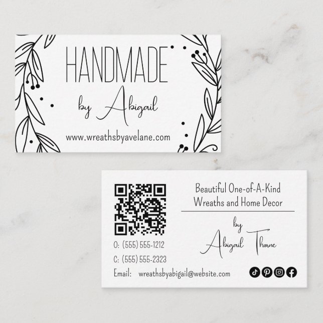 Floral Wreath Handmade | Handcrafted Business Card (Front/Back)