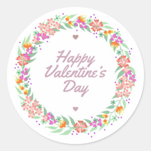 Floral Wreath Happy Valentine's Day Sticker Seal