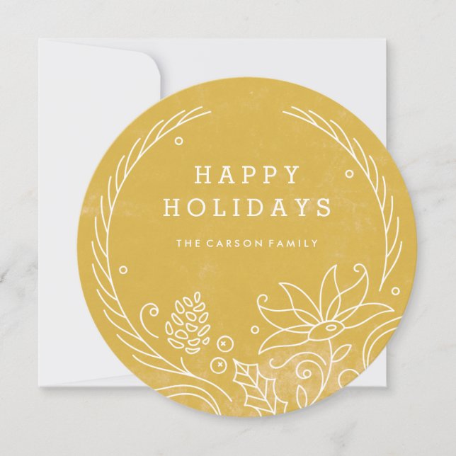 Floral Wreath Holiday Card - Gold (Front)