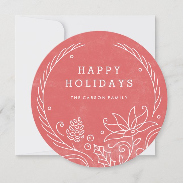 Floral Wreath Holiday Card - Holly (Front)