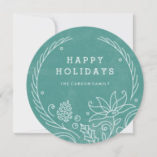 Floral Wreath Holiday Card - Turquoise