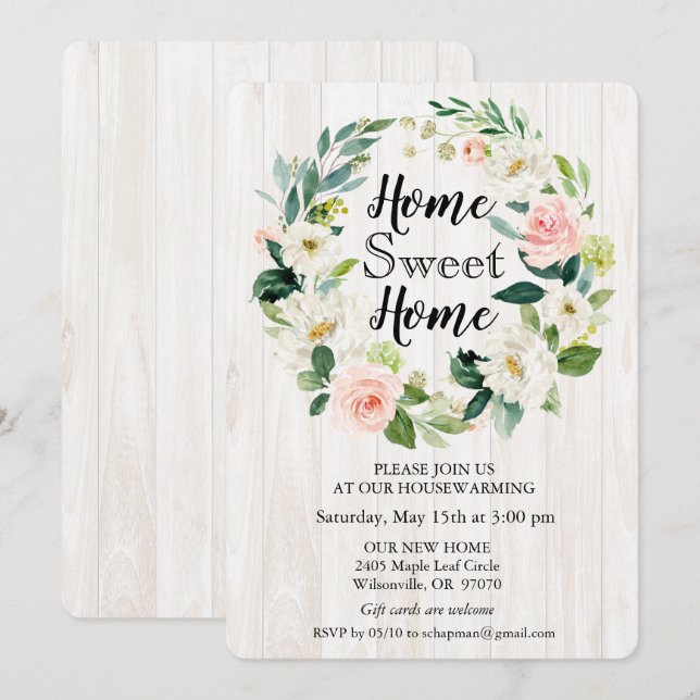 Floral Wreath Housewarming Invitation (Front/Back)