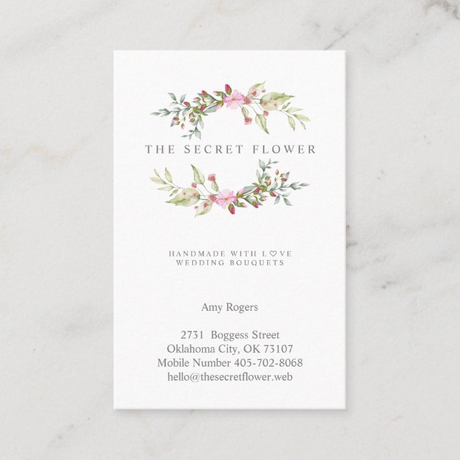 Floral Wreath in Pink Business Card (Front)