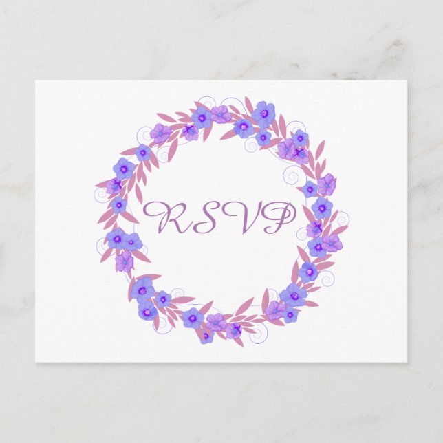 Floral Wreath Lavender RSVP Invitation Postcard (Front)