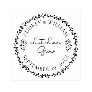 Floral Wreath Let Love Grow Wedding Favour Self-inking Stamp