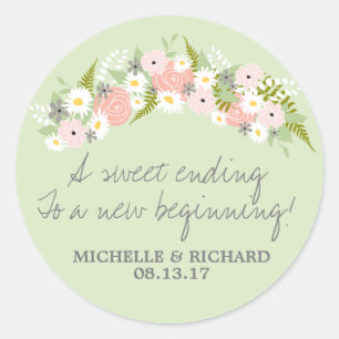Floral Wreath Light Green Wedding Classic Round Sticker