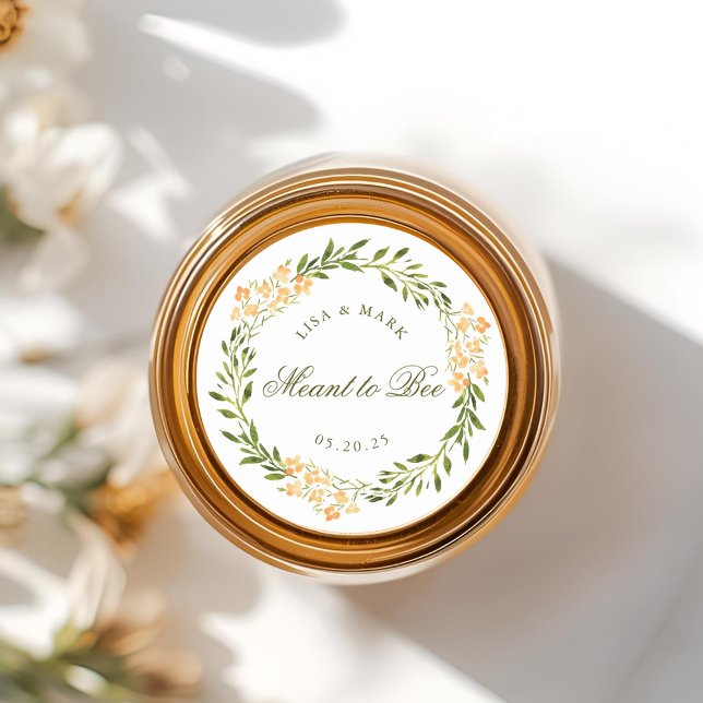 Floral Wreath Meant to Bee Honey Wedding Favour Classic Round Sticker (Creator Uploaded)