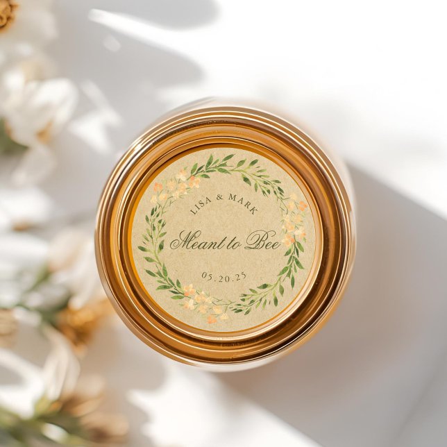 Floral Wreath Meant to Bee Wedding Favour Kraft Classic Round Sticker (Creator Uploaded)