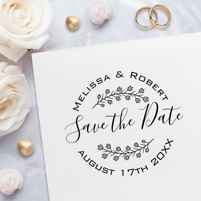 Floral Wreath Modern Wedding Save the Date Self-inking Stamp (Creator Uploaded)