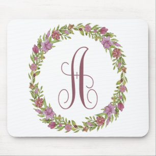 Floral Wreath Monogram A Mouse Mat