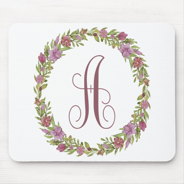 Floral Wreath Monogram A Mouse Mat (Front)