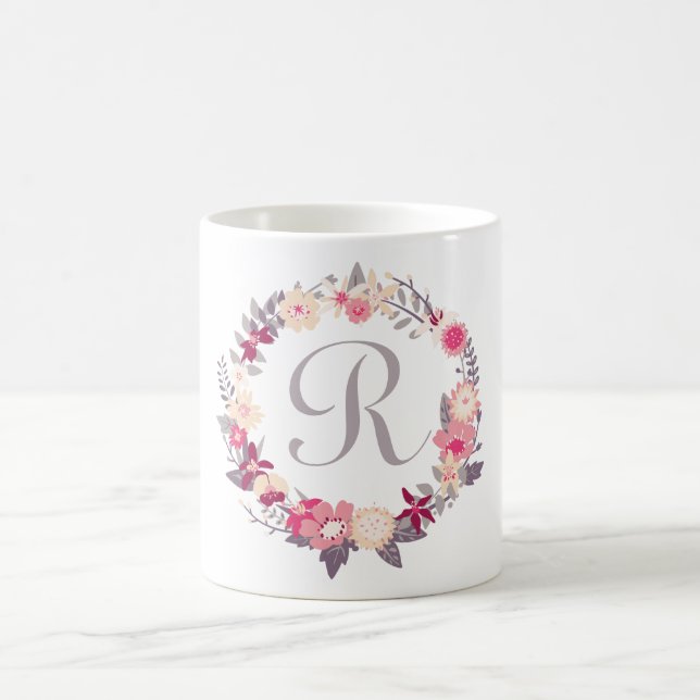 Floral Wreath Monogram Coffee Mug (Center)