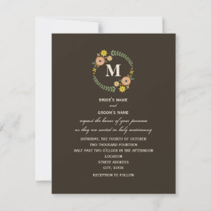 Floral Wreath Monogram Fall Wedding Invitation