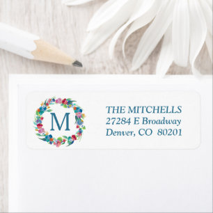 Floral Wreath Monogram Return Address