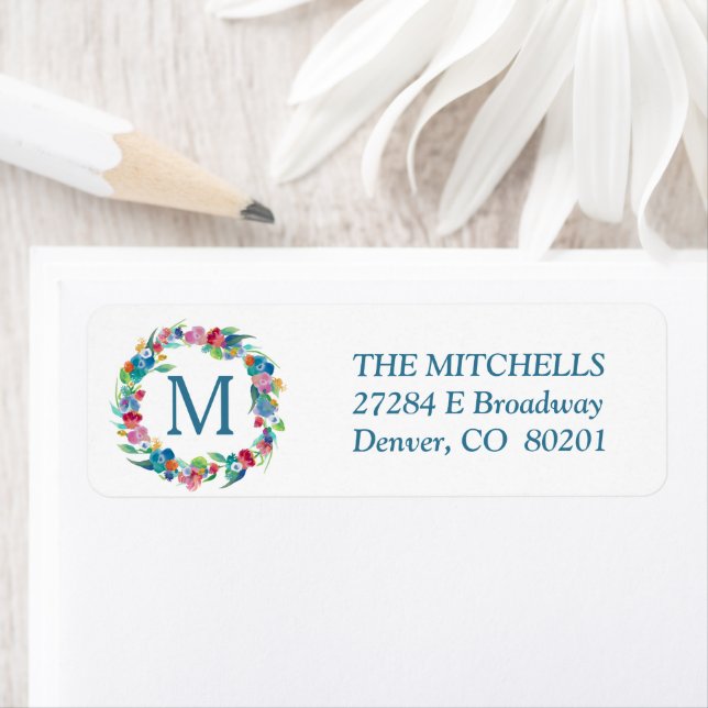 Floral Wreath Monogram Return Address (Insitu)