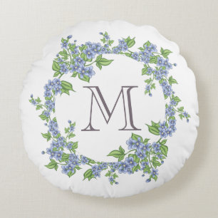 Floral Wreath Monogram Round Cushion