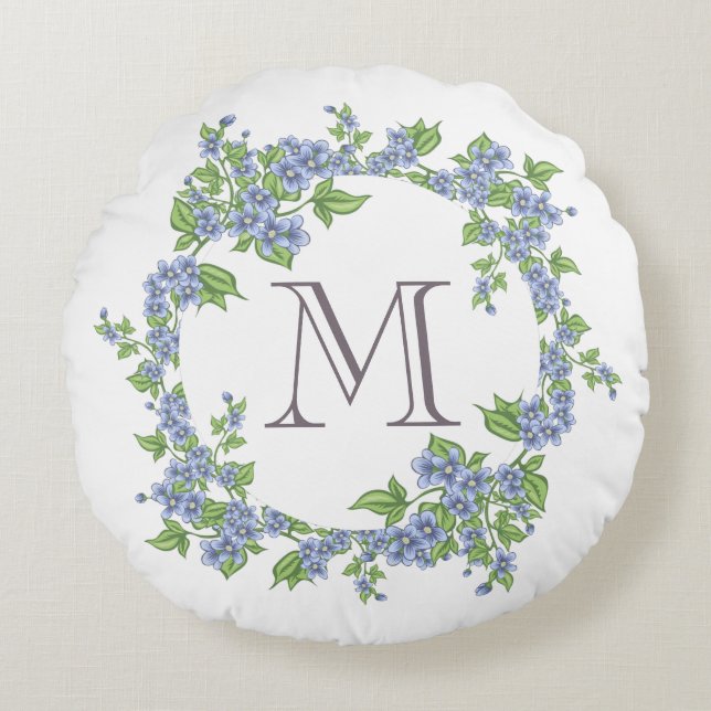 Floral Wreath Monogram Round Cushion (Front)