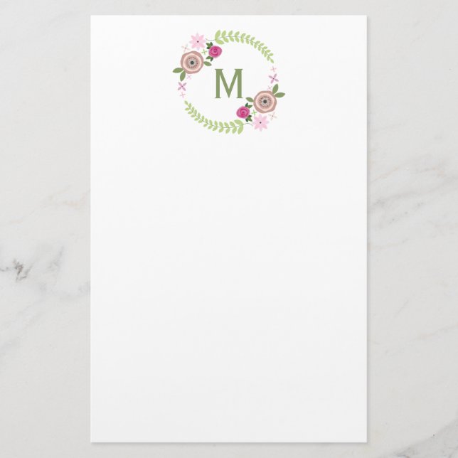 Floral Wreath Monogram Stationery (Front)