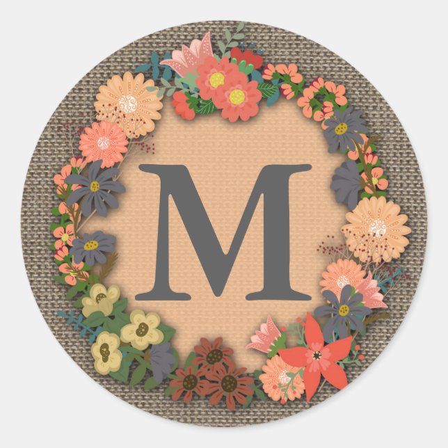 Floral Wreath Monogram Sticker (Front)