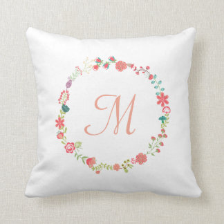 Floral Wreath Monogram Throw Pillow