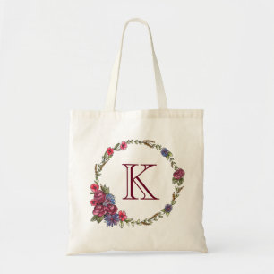 Floral Wreath Monogram Tote Bag