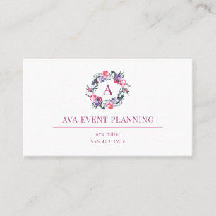 Floral Wreath Monogram Watercolor Business Card